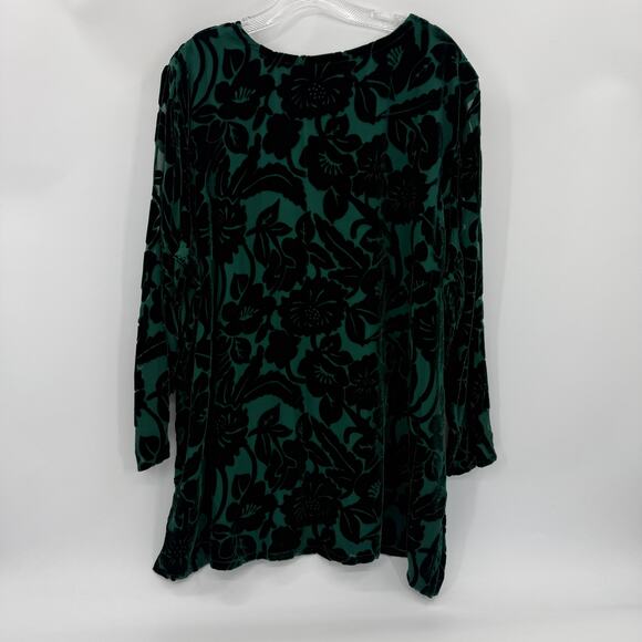 New SILK LORE Womens Green Velvet Burnout Shirt Size 2X Relaxed Corporate Goth - Picture 3 of 6